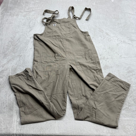 Lucy & Yak Denim - Lucy & Yak Dungarees Overalls Women Size 10 Long Khaki Organic Cotton Tie Strap